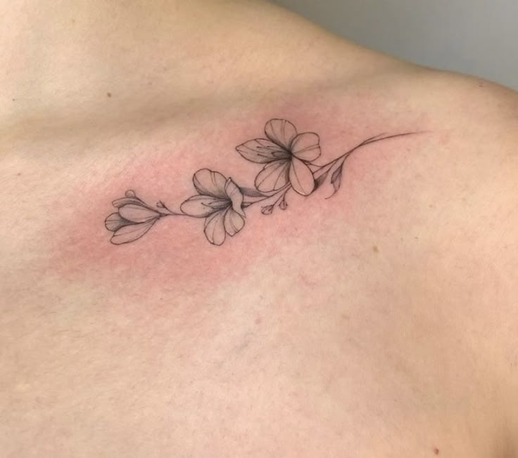Peony bloom over the collarbone
